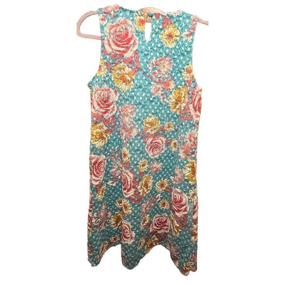 Chloe+Rene Floral Polka Dot Dress Size Small Teal Pink Yellow - Picture 2 of 5